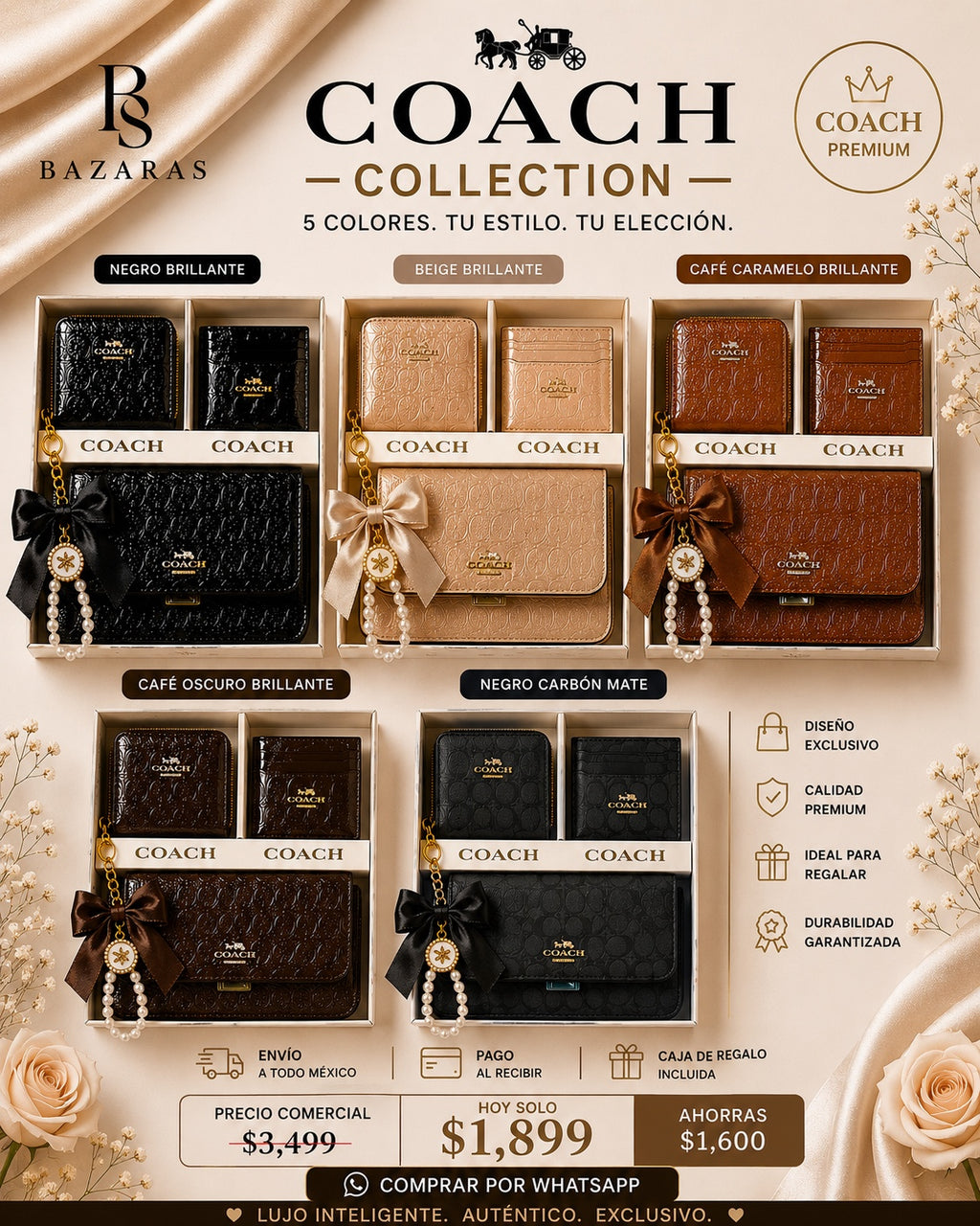 Set Coach Collection 3 Piezas para Dama | Bolsa, Monedero y Tarjetero