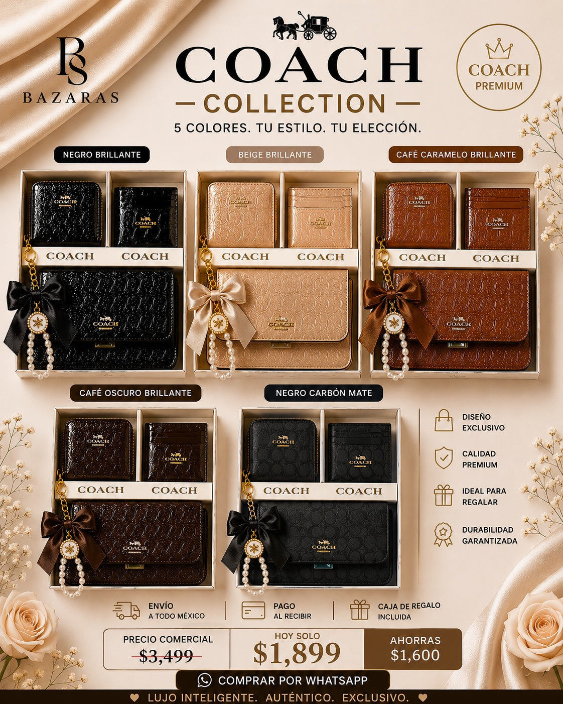 Set Coach Collection 3 Piezas para Dama | Bolsa, Monedero y Tarjetero